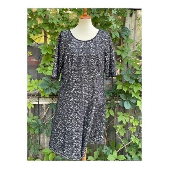 S.L Fashions Metallic Black White Mesh Babydoll Midi Dress Lined Volup Sz 16W - Picture 1 of 14